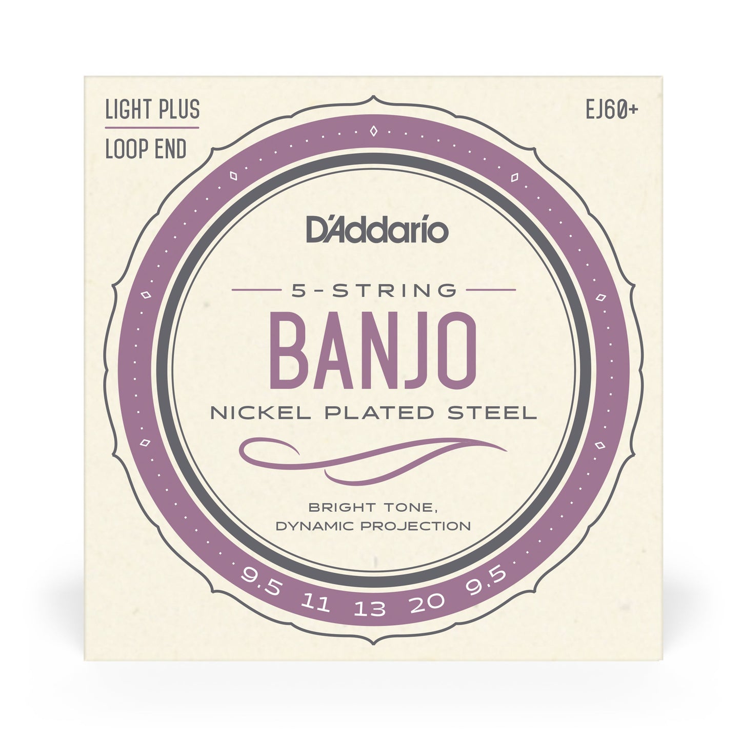 D'Addario EJ60+ 5-String Banjo Strings, Nickel, Light Plus, 9.5-20