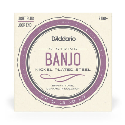 D'Addario EJ60+ 5-String Banjo Strings, Nickel, Light Plus, 9.5-20
