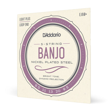 D'Addario EJ60+ 5-String Banjo Strings, Nickel, Light Plus, 9.5-20
