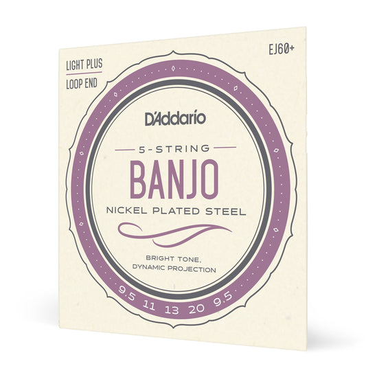 D'Addario EJ60+ 5-String Banjo Strings, Nickel, Light Plus, 9.5-20