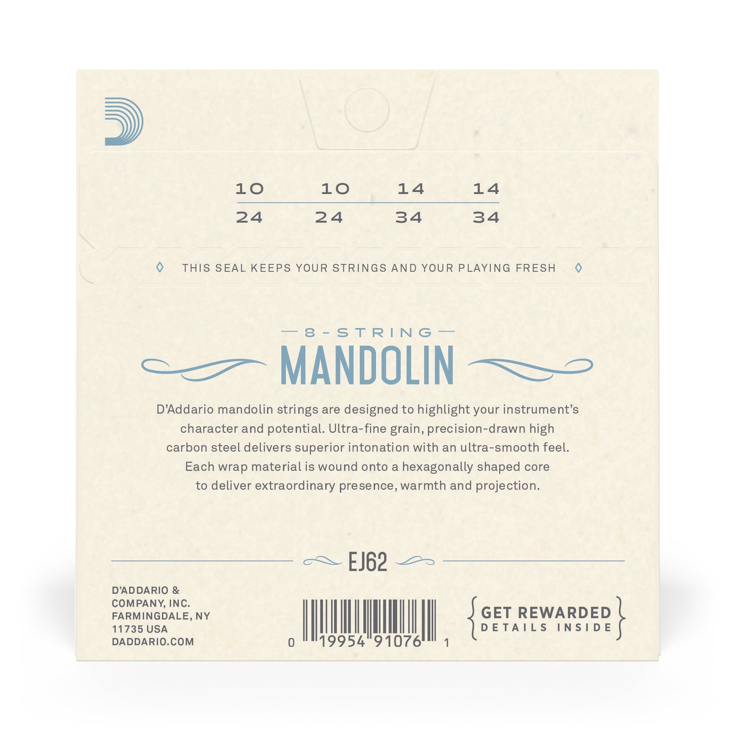 D'Addario EJ62 80/20 Bronze Mandolin Strings Light 10-34