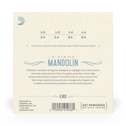 D'Addario EJ62 80/20 Bronze Mandolin Strings Light 10-34