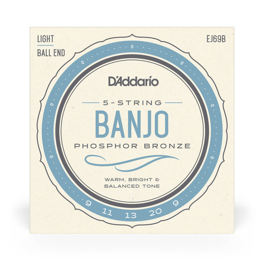 D'Addario EJ69 5-String Ball-End Banjo Strings, Phosphor Bronze, Light, 9-20