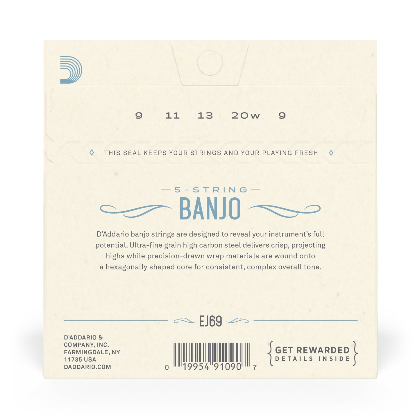 D'Addario EJ69 5-String Banjo Strings, Phosphor Bronze, Light, 9-20