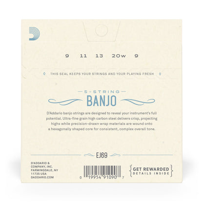 D'Addario EJ69 5-String Banjo Strings, Phosphor Bronze, Light, 9-20