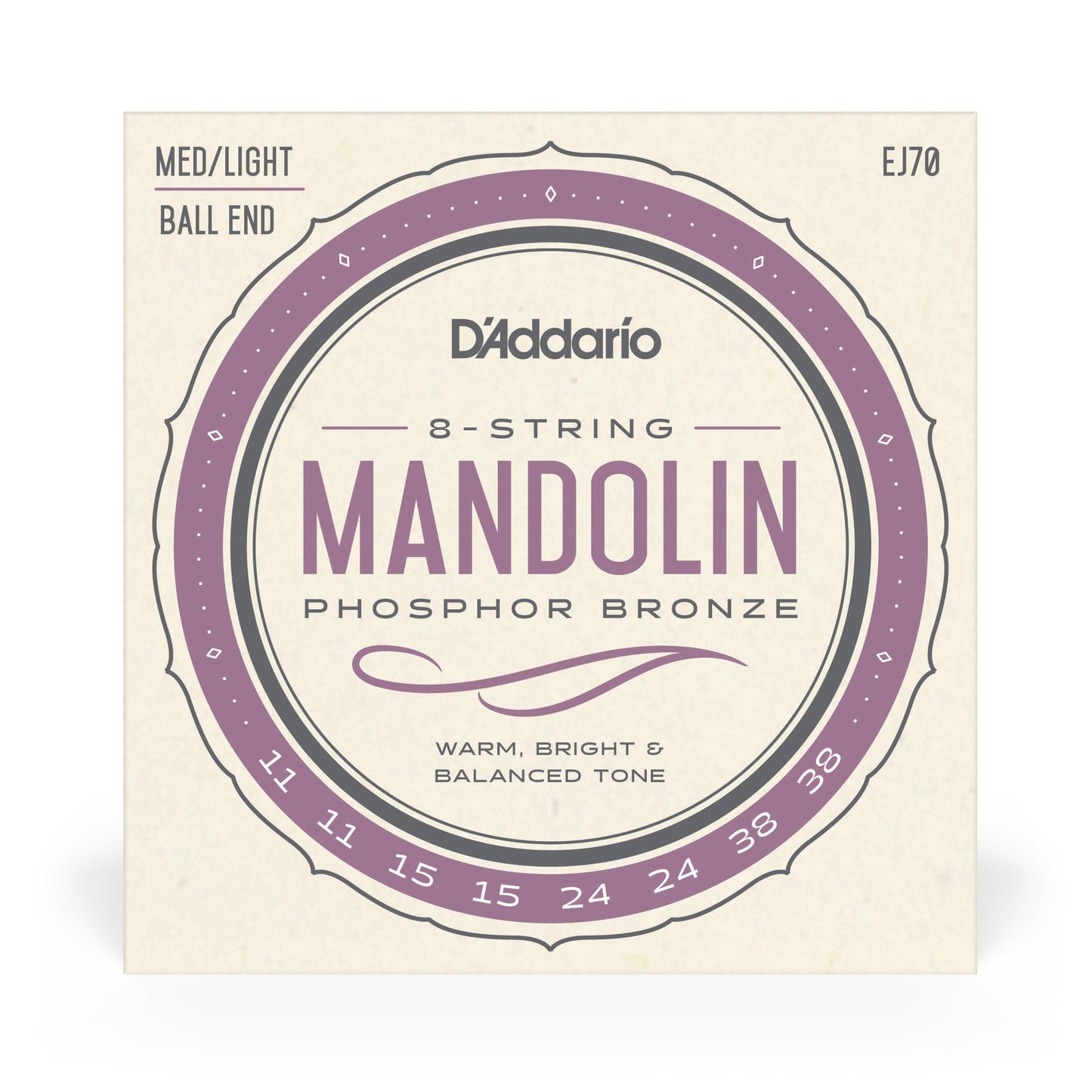 D'Addario EJ74 Mandolin Strings, Phosphor Bronze, Medium w/ Ball End 11-38