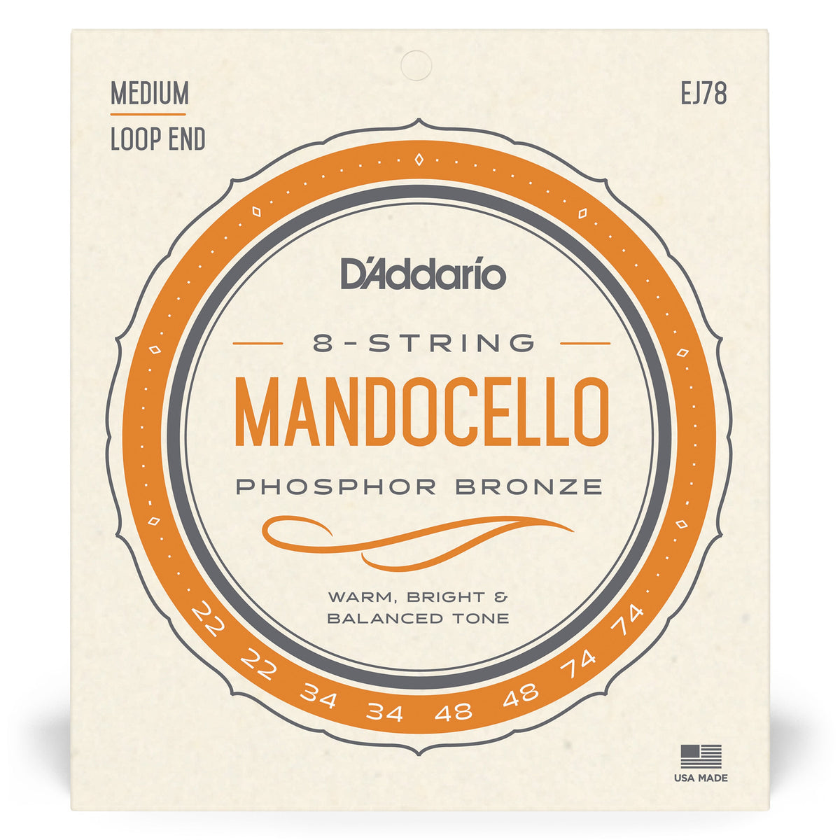 D'Addario J78 Phosphor Bronze Mandocello Strings, 22-74
