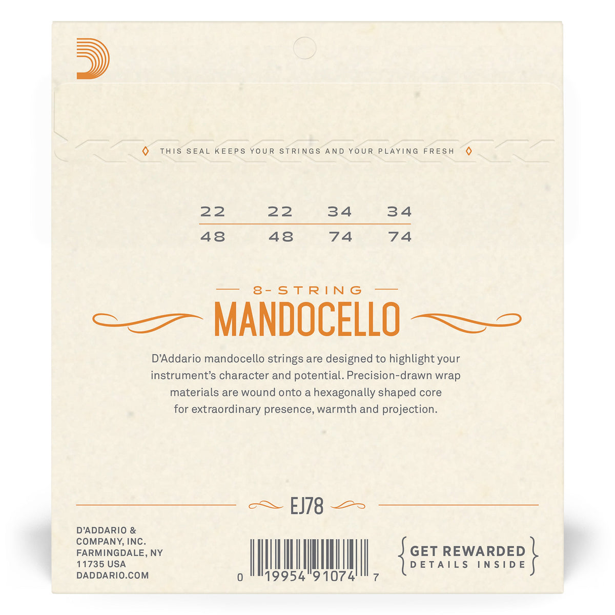 D'Addario J78 Phosphor Bronze Mandocello Strings, 22-74