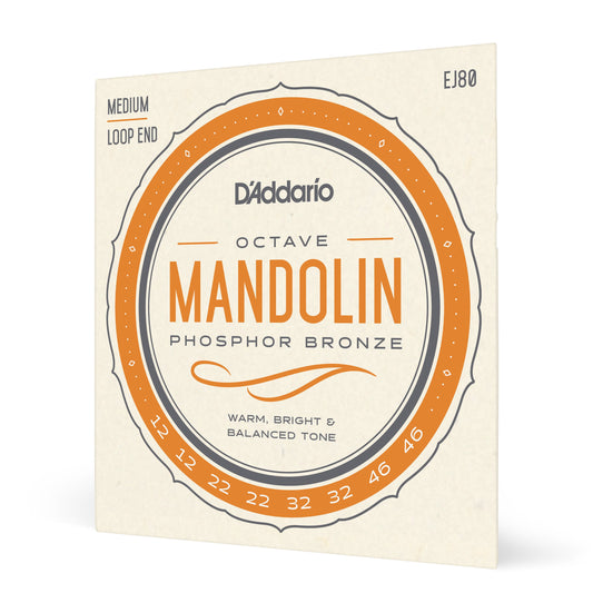 DAddario EJ80 Phosphor Bronze Octave Mandolin Strings, Medium, 12-46