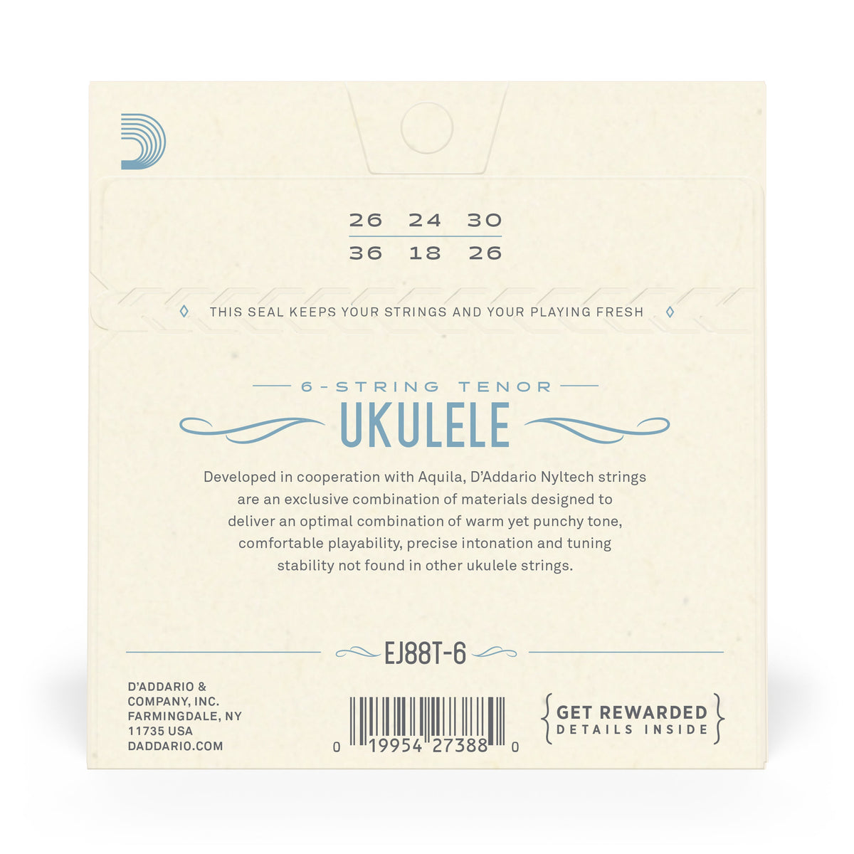 D'Addario EJ88T-6 Nyltech Ukulele 6-String Tenor