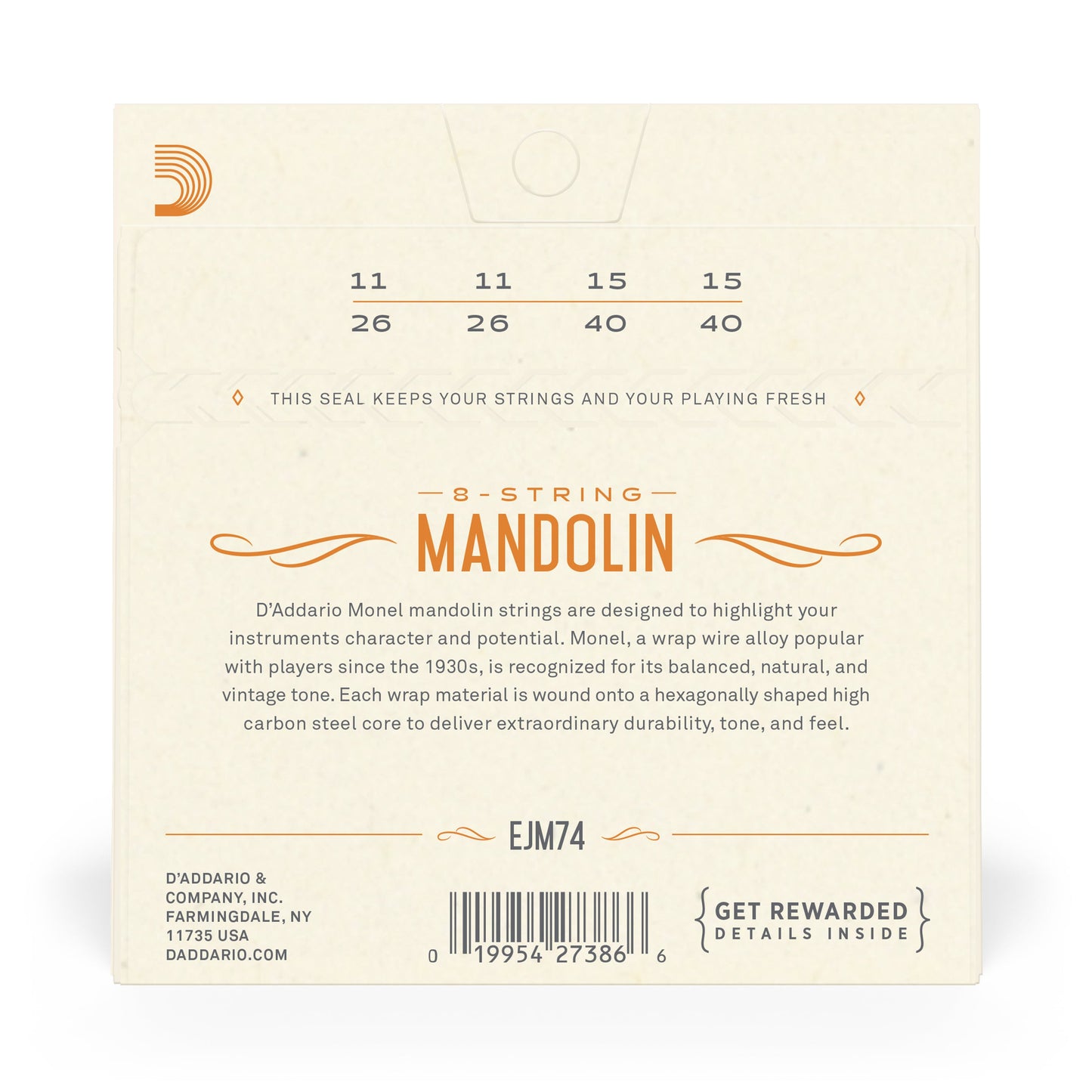 D'Addario EJM74 Monel Mandolin Strings Medium 11-40