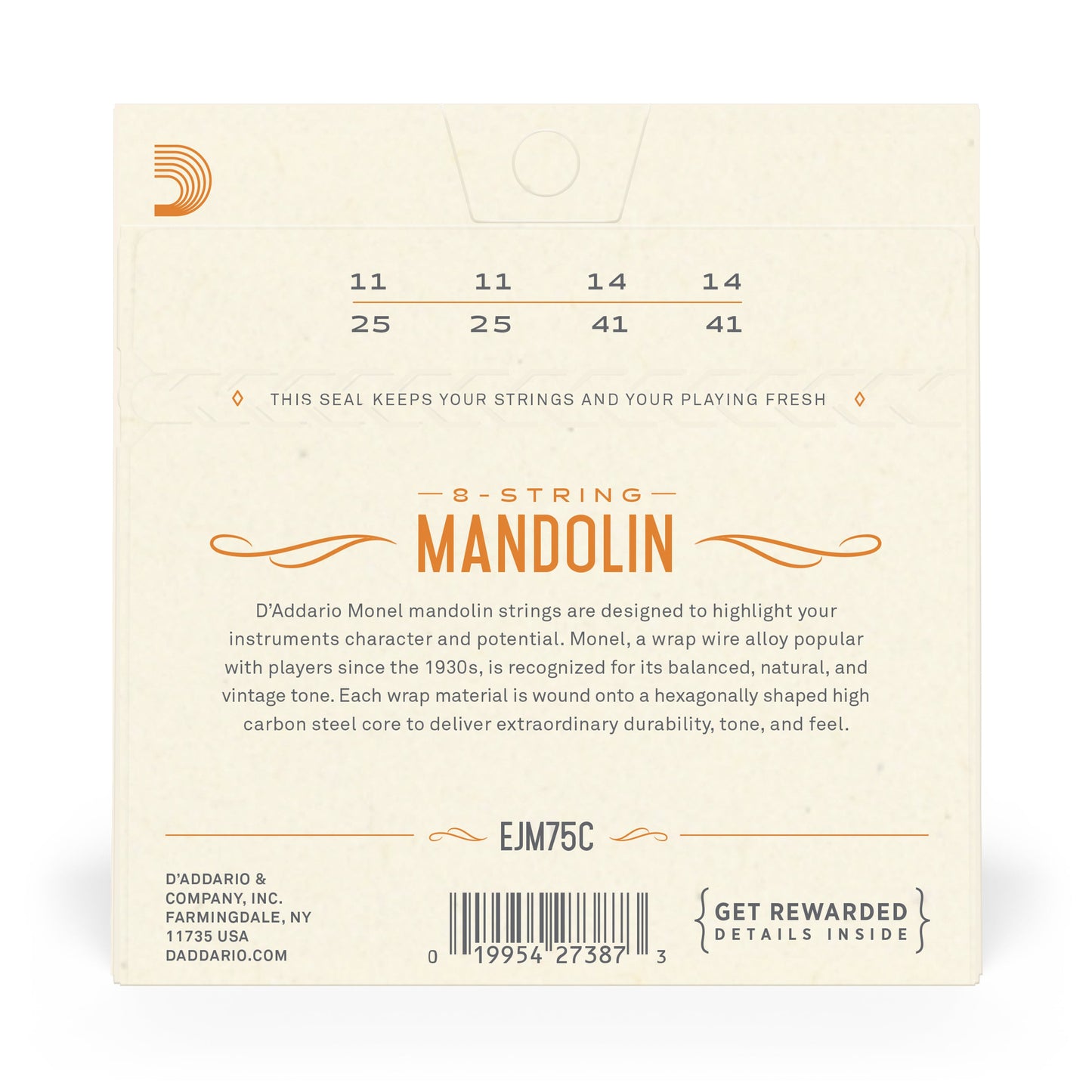 D'Addario EJM75C Monel Mandolin Strings Medium Plus 11-41