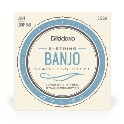 D'Addario EJS60 5-String Banjo Strings, Stainless Steel, Light, 9-20