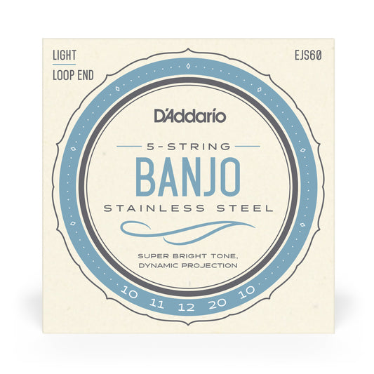 D'Addario EJS60 5-String Banjo Strings, Stainless Steel, Light, 9-20