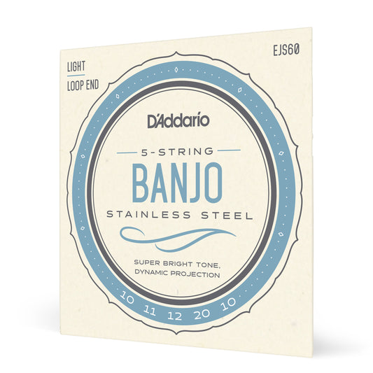D'Addario EJS60 5-String Banjo Strings, Stainless Steel, Light, 9-20