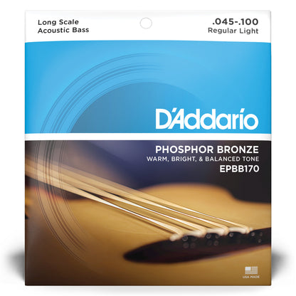 DAddario EPBB170 Phosphor Bronze Acoustic Bass Strings, Long Scale, 45-100