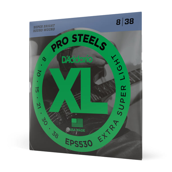 DAddario EPS530 ProSteels Electric Guitar Strings, Extra-Super Light, 08-38