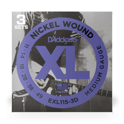D'Addario - EXL115-3D - 3 Pack Nickel Wound Blues Jazz 11-49 - Electric Guitar Strings