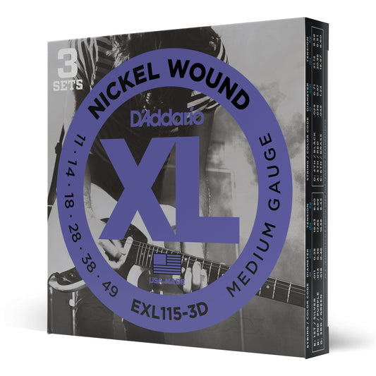 D'Addario - EXL115-3D - 3 Pack Nickel Wound Blues Jazz 11-49 - Electric Guitar Strings