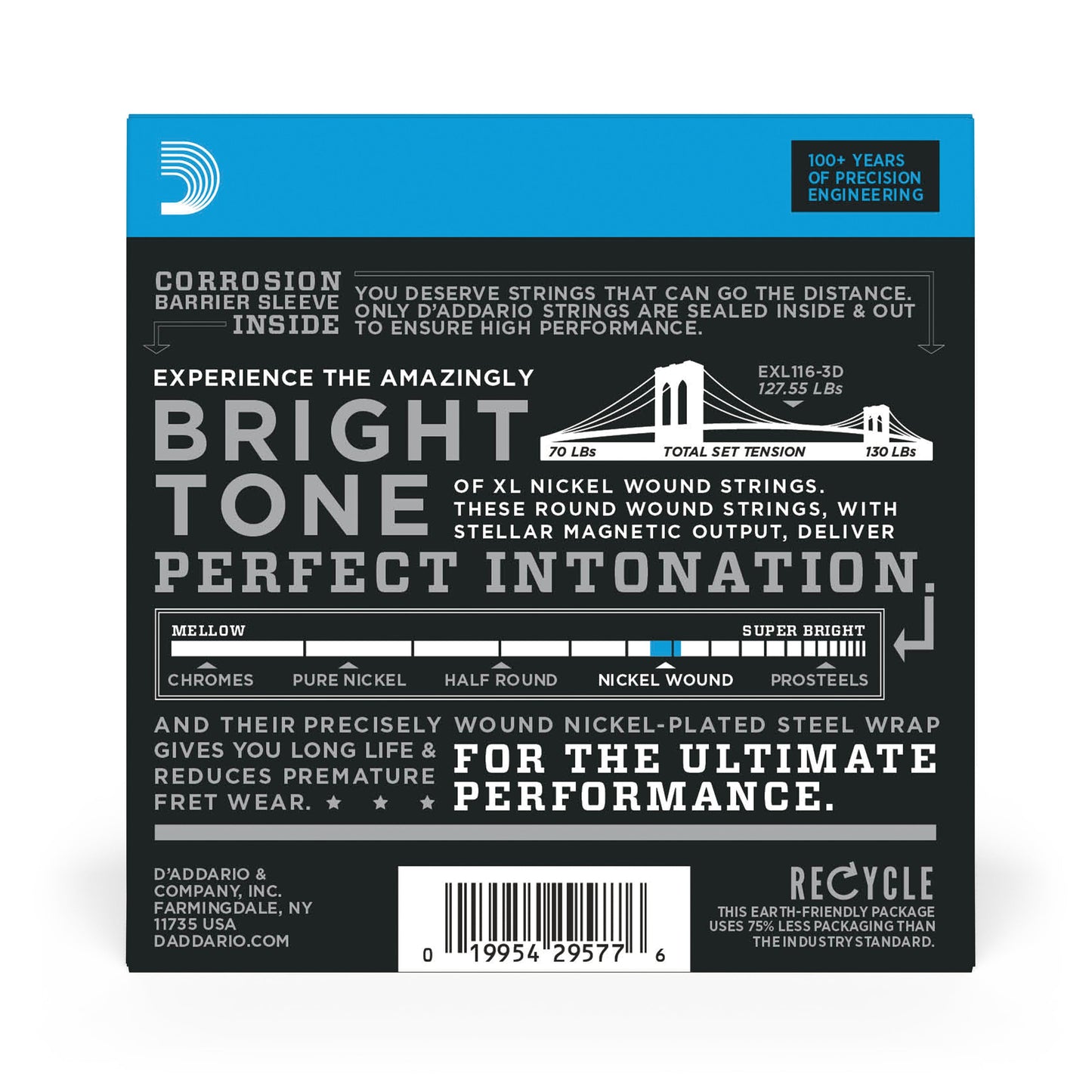 D'Addario EXL116-3D Nickel Wound Electric Guitar Strings, Medium Top/Heavy Bottom, 11-52, 3 Sets