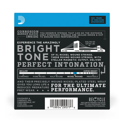 D'Addario EXL116-3D Nickel Wound Electric Guitar Strings, Medium Top/Heavy Bottom, 11-52, 3 Sets