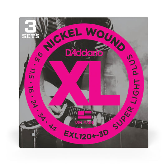 D'Addario - EXL120-3D - 3 Pack Nickel Wound Super Light 9-42 - Electric Guitar Strings