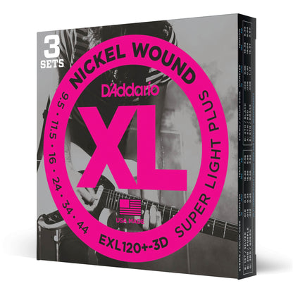 D'Addario - EXL120-3D - 3 Pack Nickel Wound Super Light 9-42 - Electric Guitar Strings