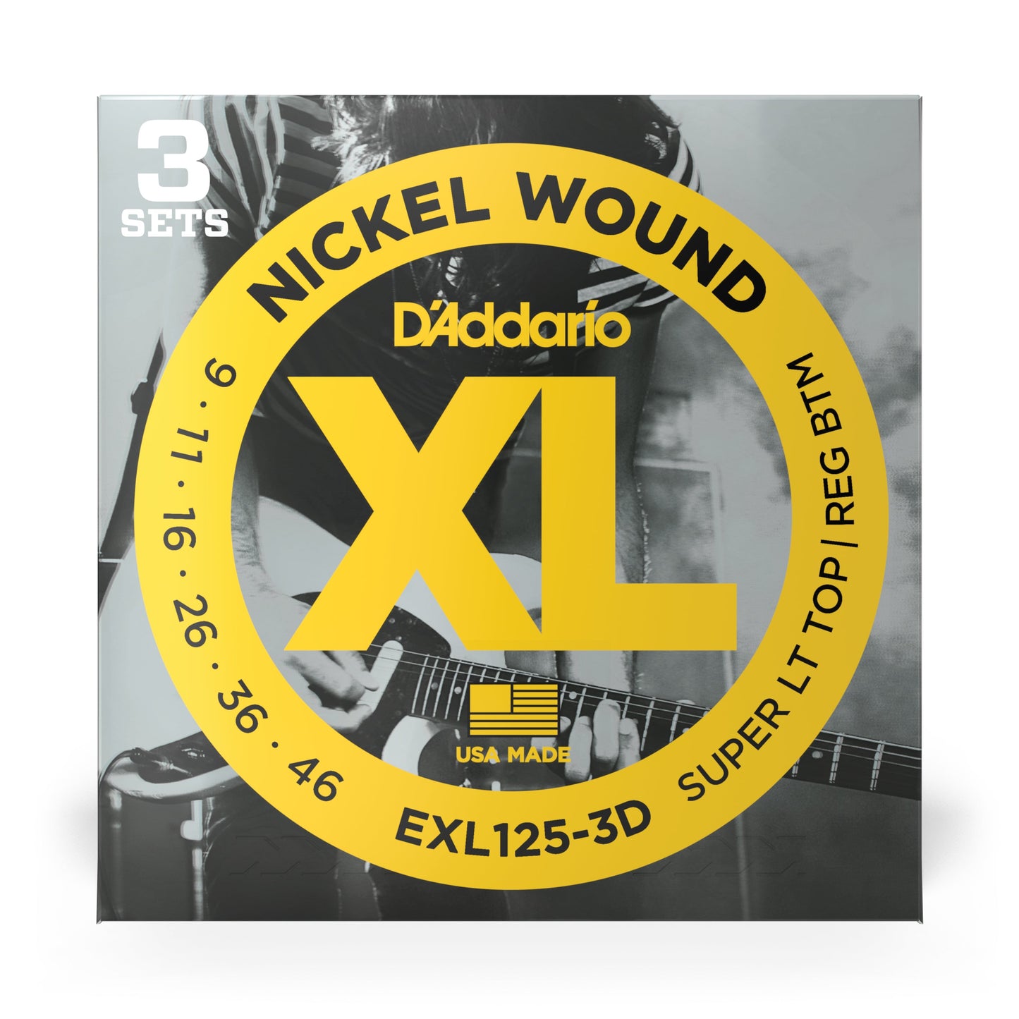 D'Addario - EXL125-3D - 3 Pack Nickel Wound Super Light Top Regular Bottom 9-46 - Electric Guitar Strings