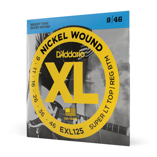DAddario EXL125 Nickel Wound Electric Guitar Strings, Super Light Top/ Regular Bottom, 09-46
