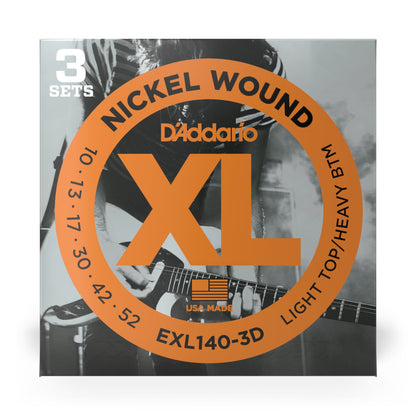 D'Addario - EXL140-3D - 3 Pack Nickel Wound Light Top Heavy Bottom 10-52 - Electric Guitar Strings