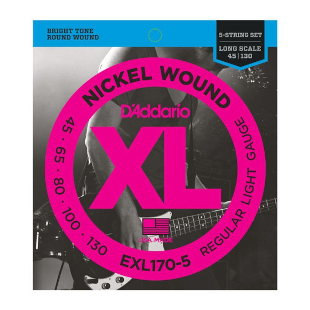 DAddario EXL170-5 5-String Nickel Wound Bass Guitar Strings, Light, 45-130, Long Scale
