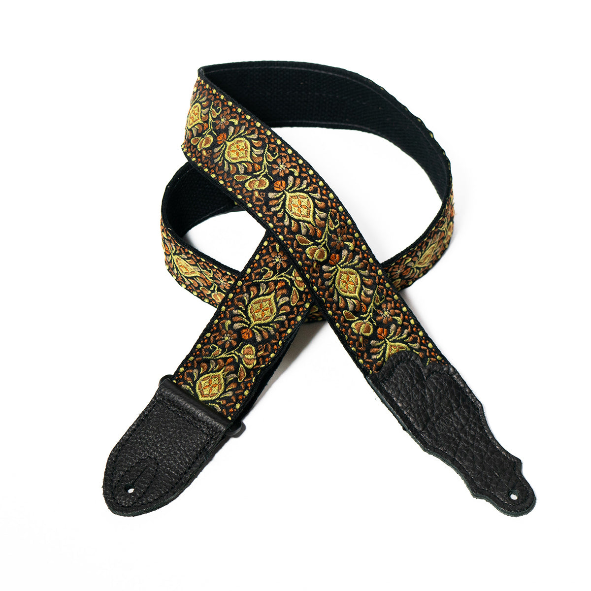 Franklin 2 Inch Yellow Retro Folk Weave Guitar Strap with Glove Leather End Tab [F1-Y]
