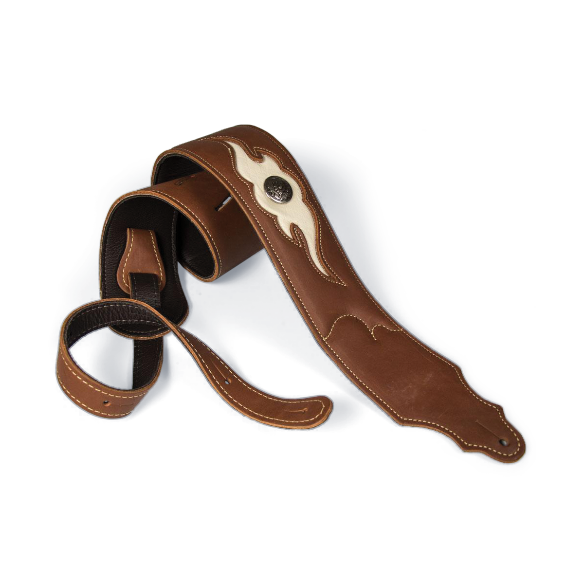 Franklin 3 Inch Sculpted Ball Padded Cognac Leather with Cream Flame Insert & Concho