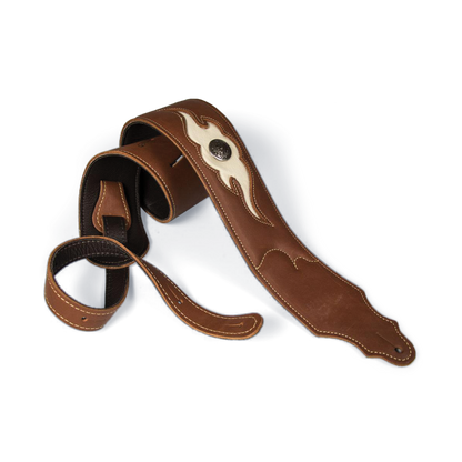 Franklin 3 Inch Sculpted Ball Padded Cognac Leather with Cream Flame Insert & Concho