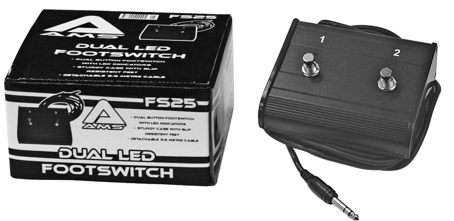 AMS FS25 Footswitch On/Off Stereo Cable W/2 Leds P