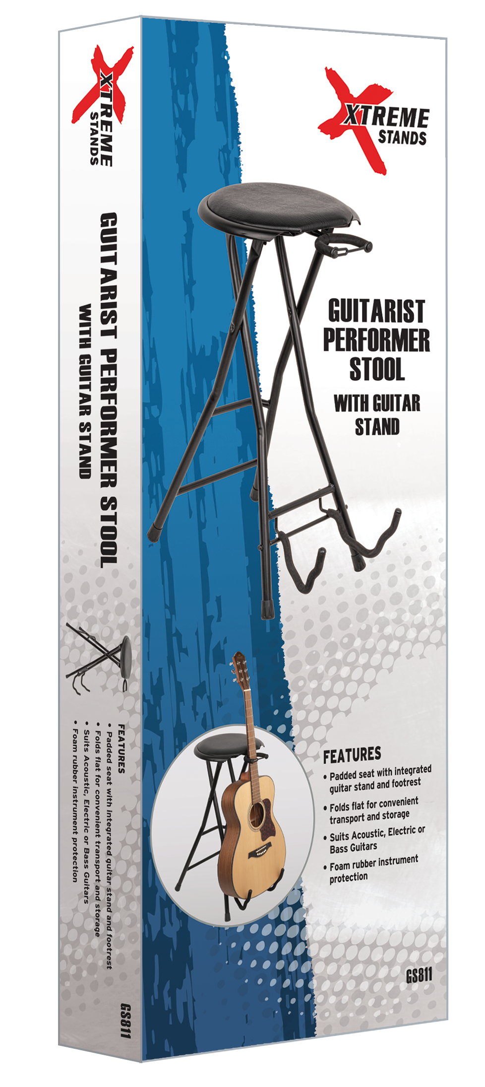 Xtreme GS811 Guitarist Performer Stool with Guitar Stand