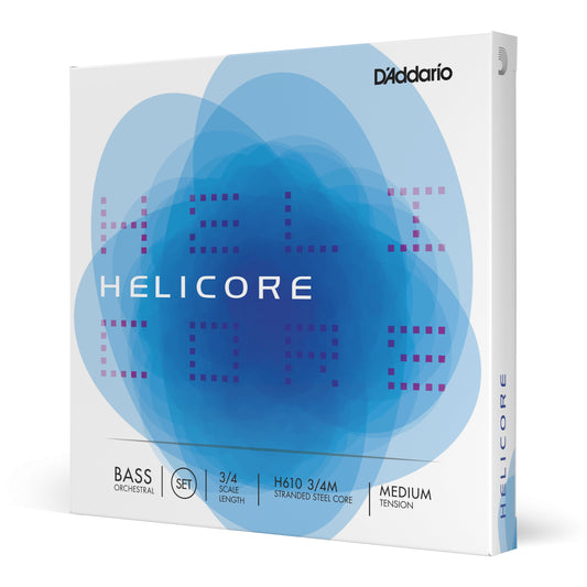 DAddario Helicore Orchestral Bass String Set, 3/4 Scale, Medium Tension