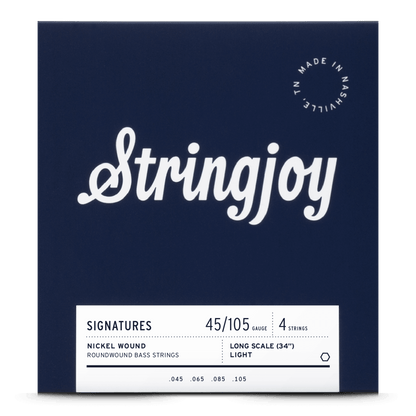Stringjoy Light Gauge (45-105) 4 String Long Scale Nickel Wound Bass Guitar Strings