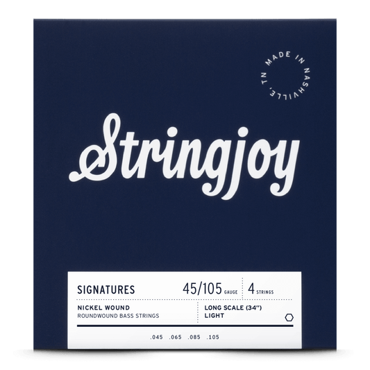 Stringjoy Light Gauge (45-105) 4 String Long Scale Nickel Wound Bass Guitar Strings