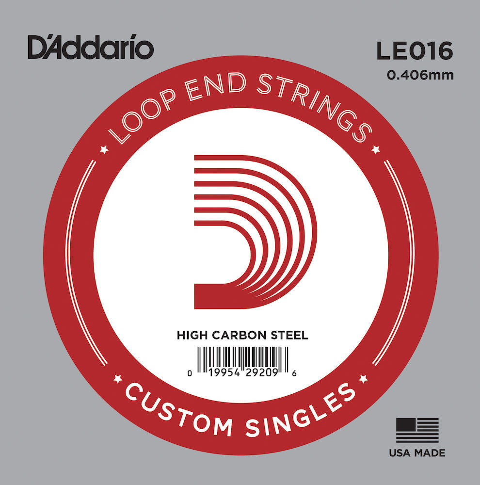 DAddario LE016 Plain Steel Loop End Single String, .016