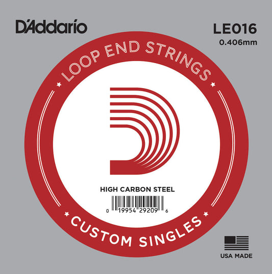DAddario LE016 Plain Steel Loop End Single String, .016