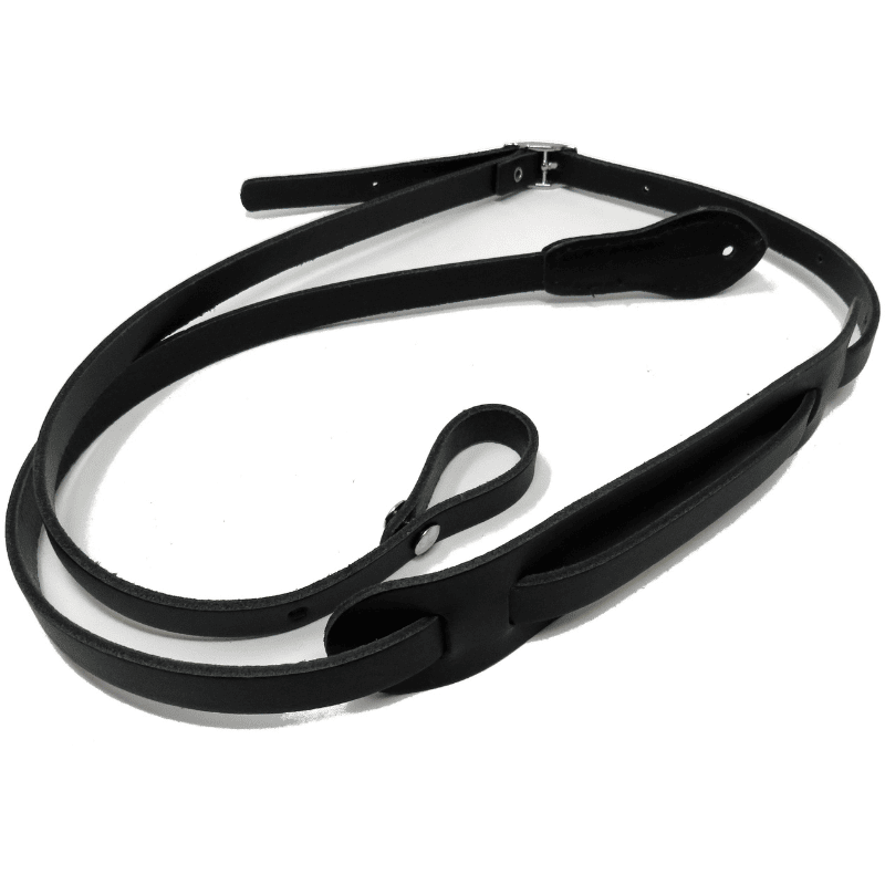 Leathergraft Mandolin Strap Plain Narrow Pad Leather Black - full instrument