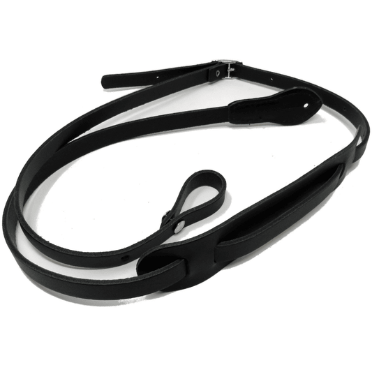Leathergraft Mandolin Strap Plain Narrow Pad Leather Black - full instrument