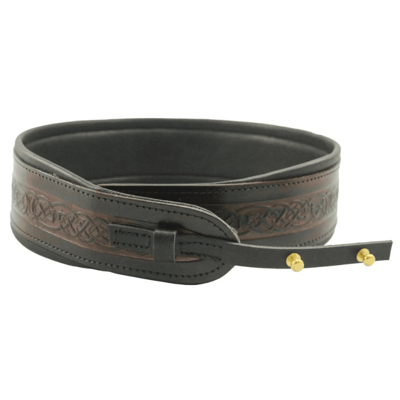 Leathergraft Banjo Strap Pro Banjo Cradle Embossed Padded Dark Brown - full instrument