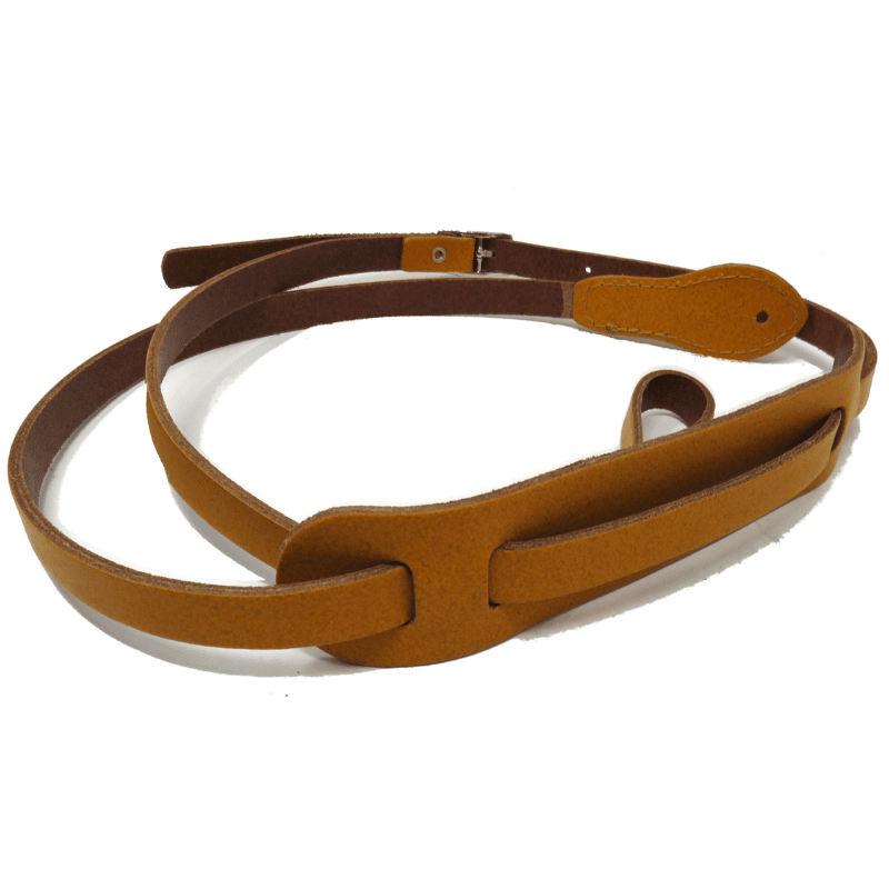 Leathergraft Mandolin Strap Plain Narrow Pad Leather Tan - full instrument