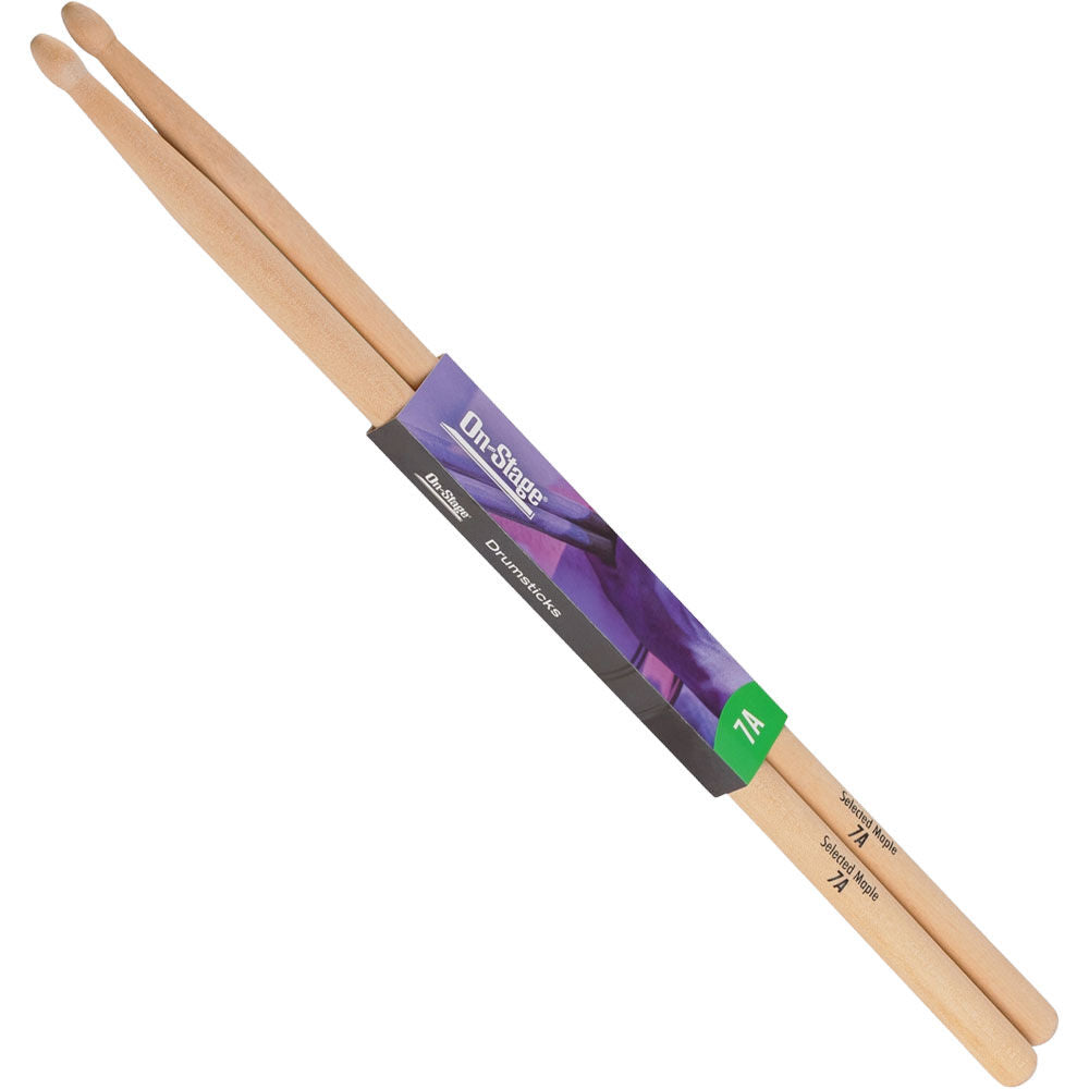 On Stage Maple 7A Drum Sticks with Wood Tip (1-Pair)