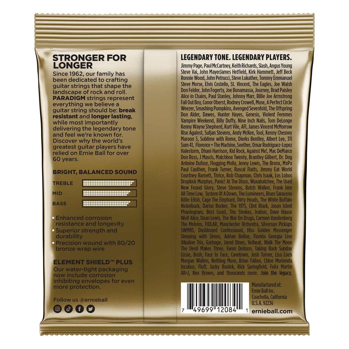 Ernie Ball Paradigm Medium 80/20 Bronze Acoustic Guitar Strings 13-56
