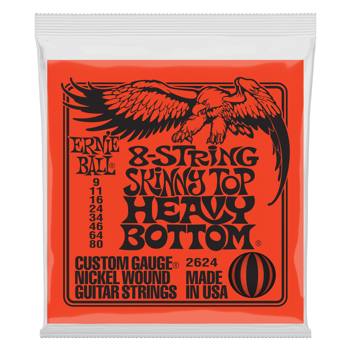 Ernie Ball Skinny Top Heavy Bottom Slinky Nickel Wound 8-String Electric Guitar Strings 9-80