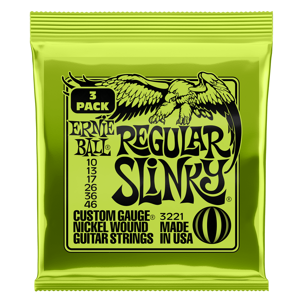 Ernie Ball Regular Slinky Nickel Wound Electric Guitar Strings 10-46 3-Pack