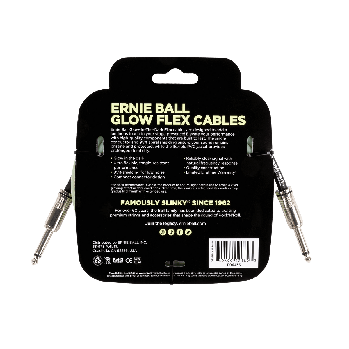 Ernie Ball Flex Instrument Cable Straight/Straight 10ft Glow in the Dark